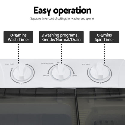 Devanti Portable Washing Machine Twin Tub 4.5KG - Image 7