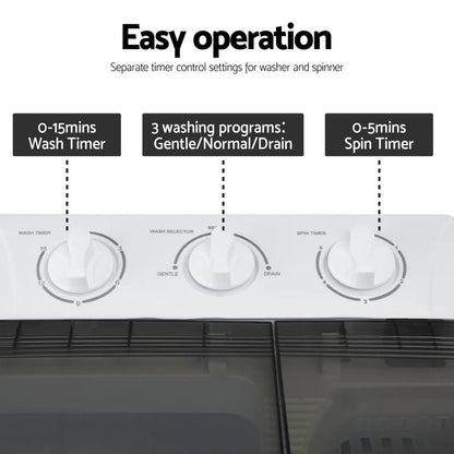 Devanti Portable Washing Machine Twin Tub 4.5kg Washer 3.5kg Spin Caravan - Image 8
