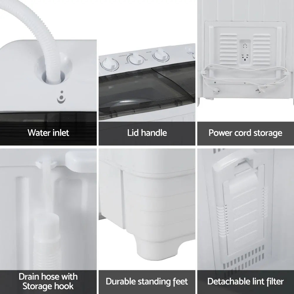 Devanti Portable Washing Machine Twin Tub 4.5kg Washer 3.5kg Spin Caravan - Image 9