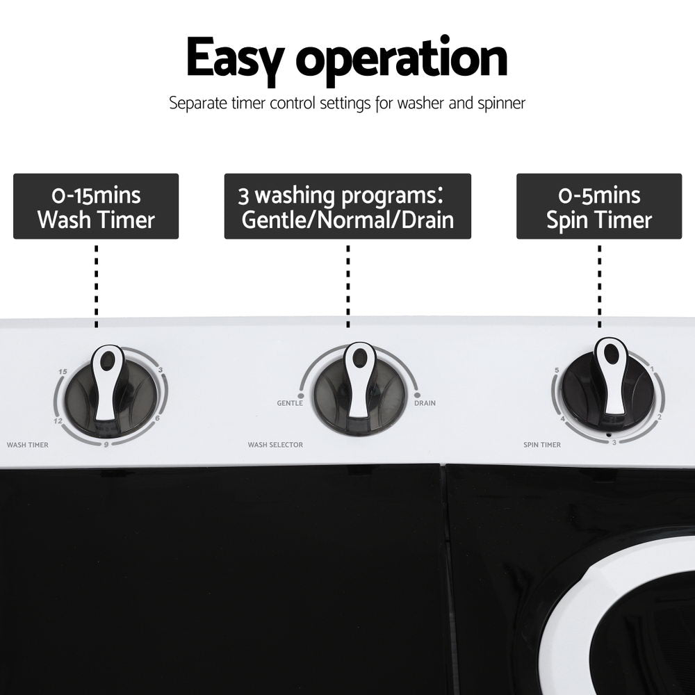 Devanti Portable Washing Machine Twin Tub 7KG White - Image 7