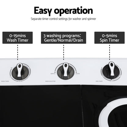 Devanti Portable Washing Machine Twin Tub 7KG White - Image 7