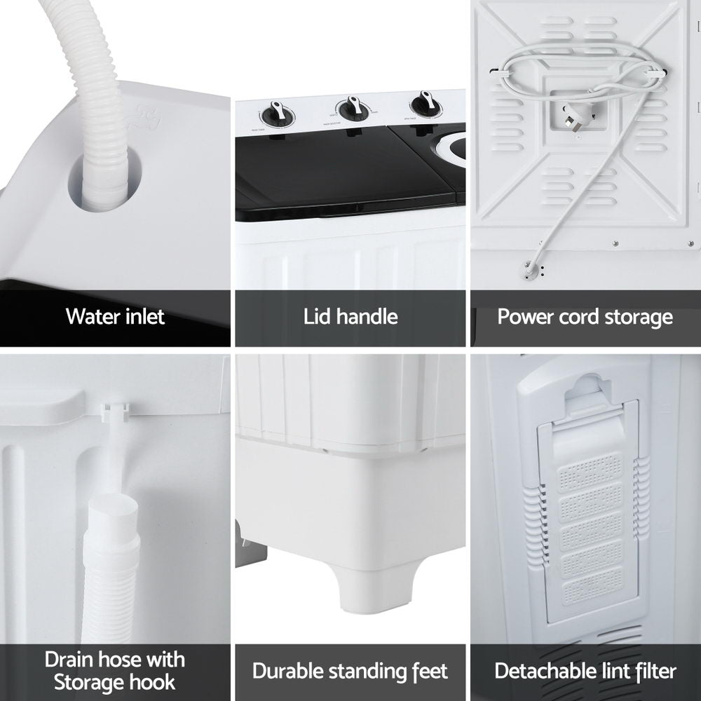 Devanti Portable Washing Machine Twin Tub 7KG White - Image 8