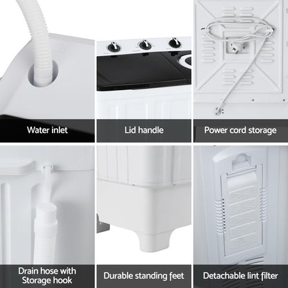 Devanti Portable Washing Machine Twin Tub 7KG White - Image 8