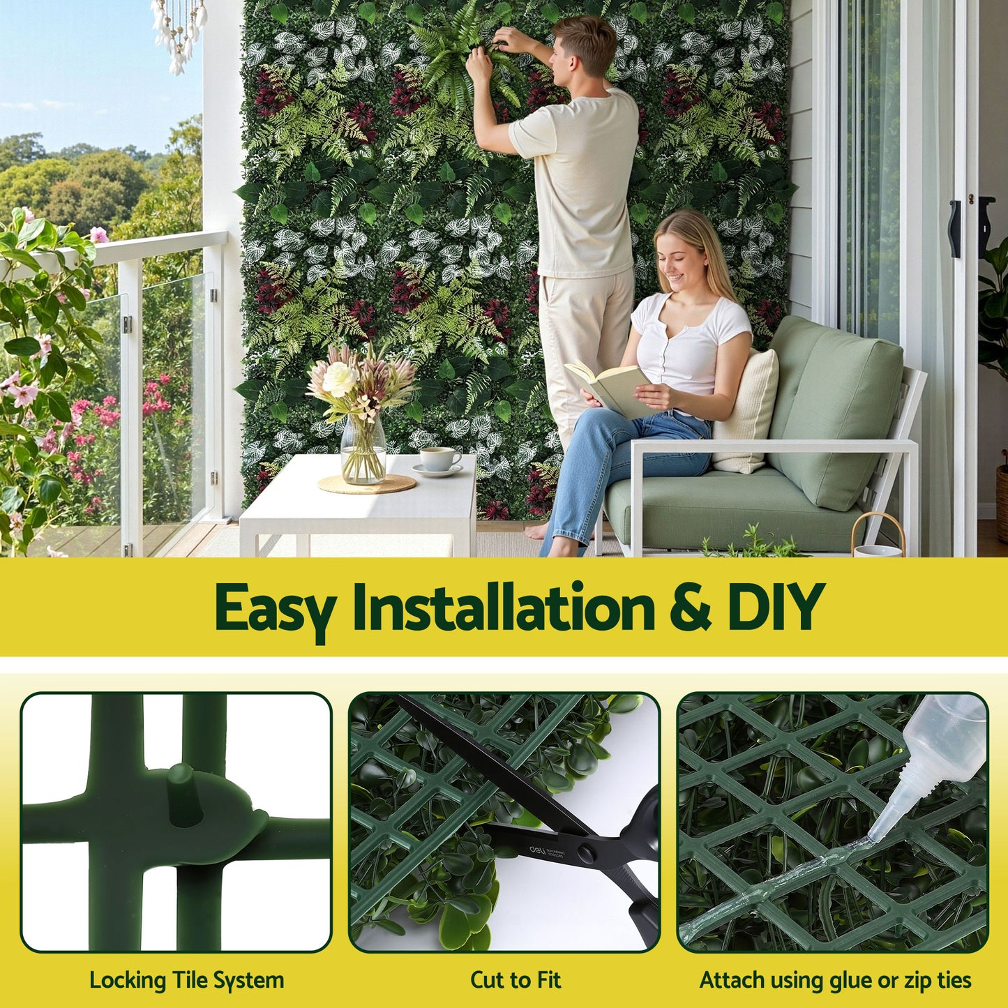 Gardeon 4PCS Artificial Plant Wall Panels 40X60CM Boxwood Panel Flower Backdrop Backyard Green Decor - Image 5