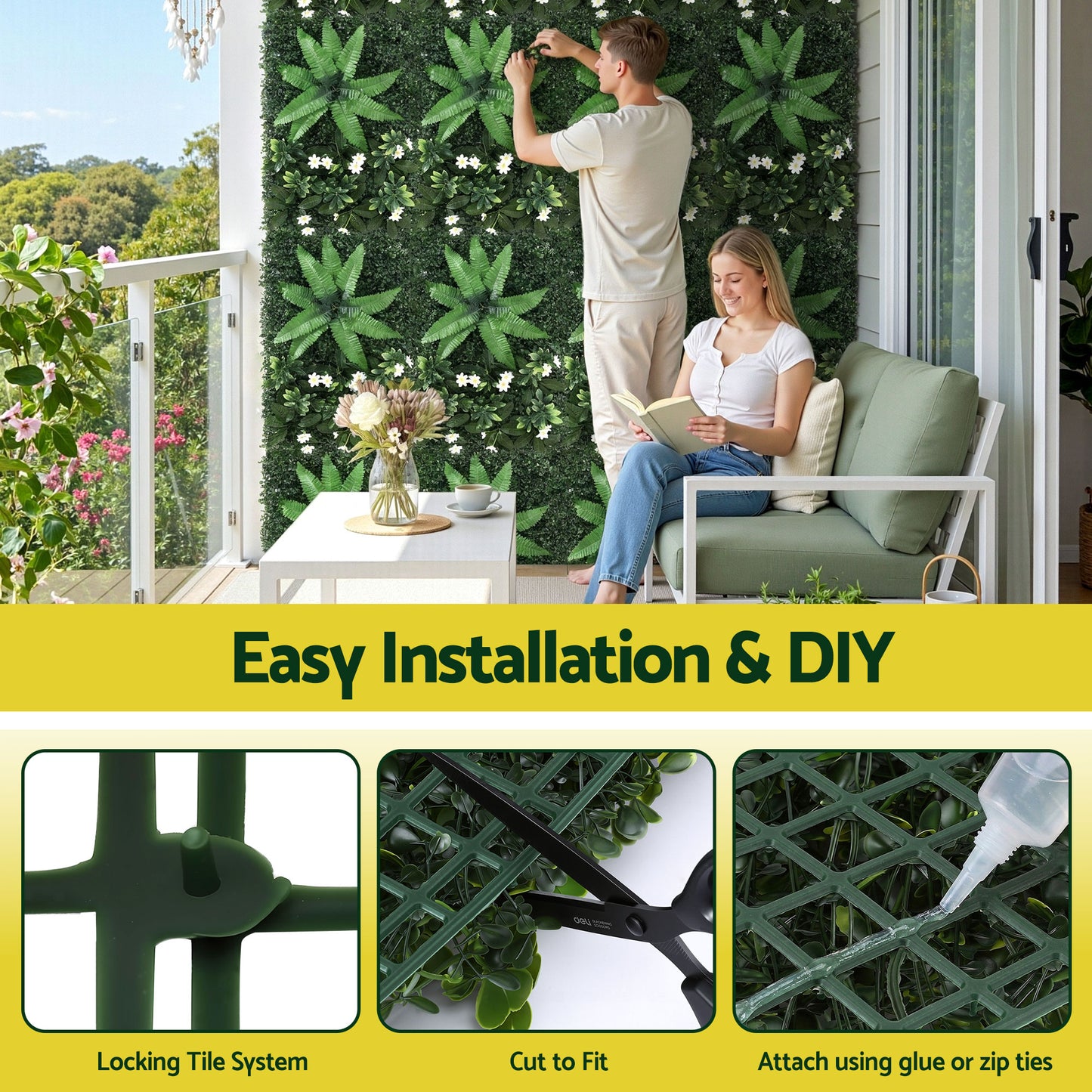 Gardeon 4PCS Artificial Plant Wall Panels 40X60CM Boxwood Panel Leaf Backdrop Backyard Green Decor - Image 5