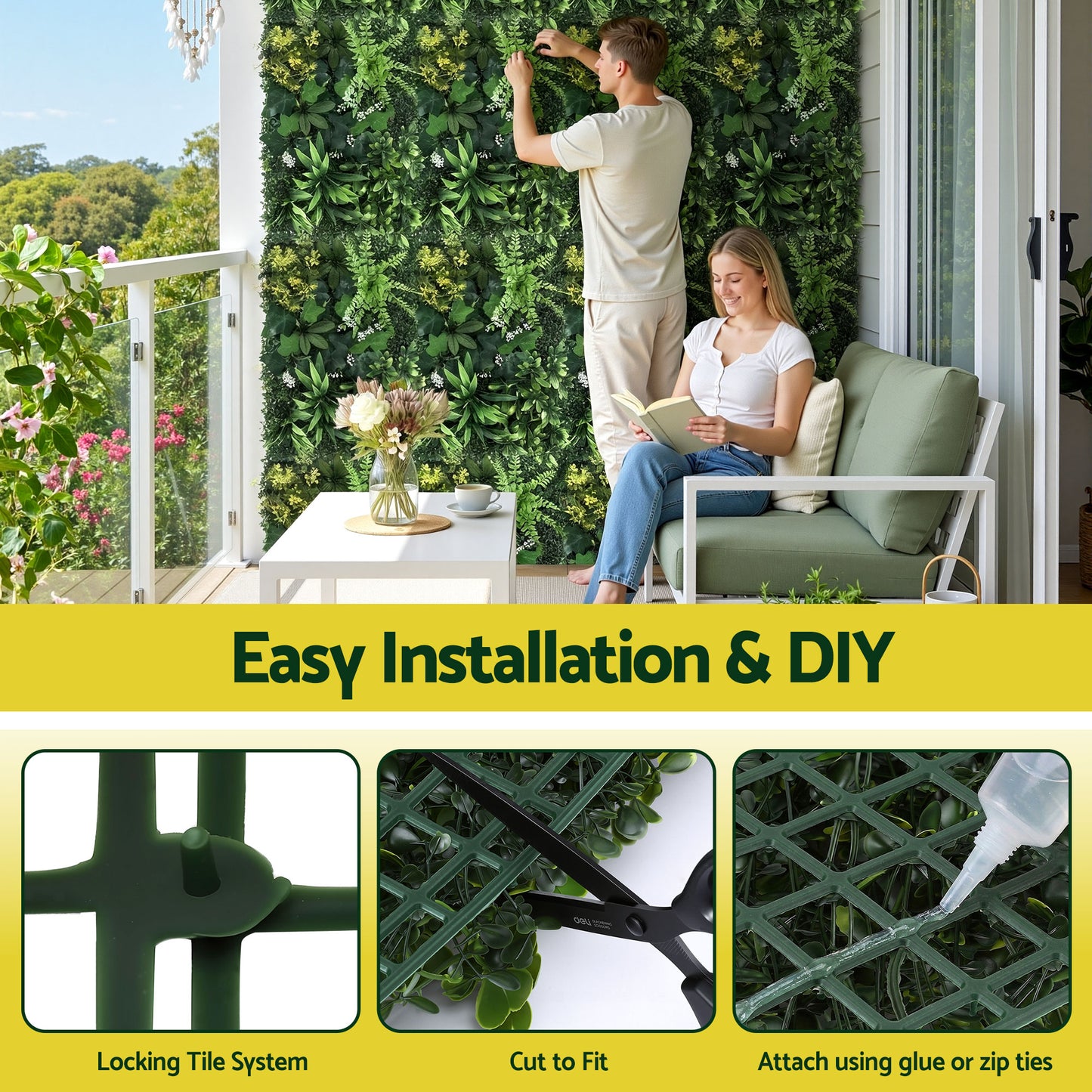 Gardeon 4PCS Artificial Plant Wall Panels 40X60CM Boxwood Panel Backyard Hedge Grass Backdrop Green Decor - Image 5