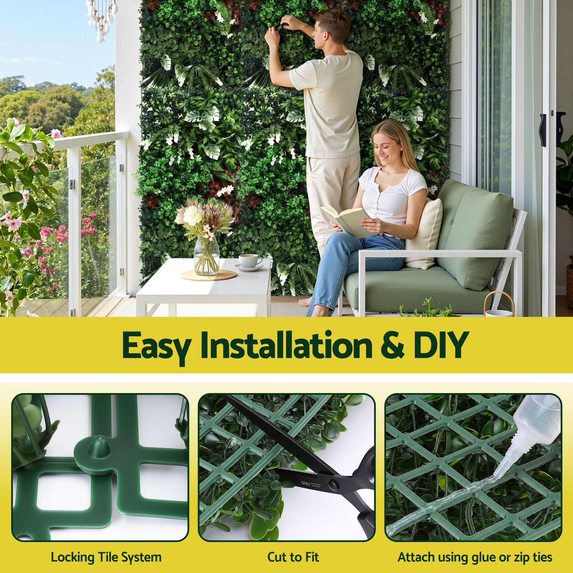 Gardeon Artificial Plant Wall Panels 50X100CM Boxwood Panel Hedge Grass Backdrop Green Decor Backyard - Image 5
