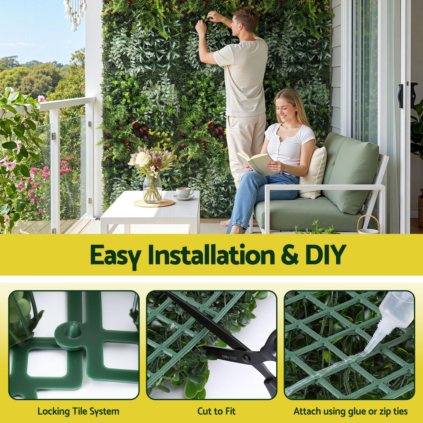 Gardeon Artificial Plant Wall Panels 50X100CM Boxwood Panel Hedge Grass Backdrop Backyard Green Decor - Image 5