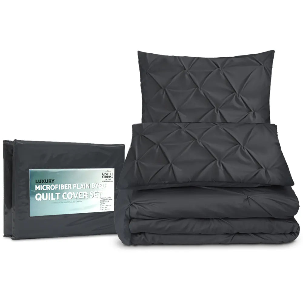 Giselle Bedding Quilt Cover Set Diamond Pinch Black King - Image 5