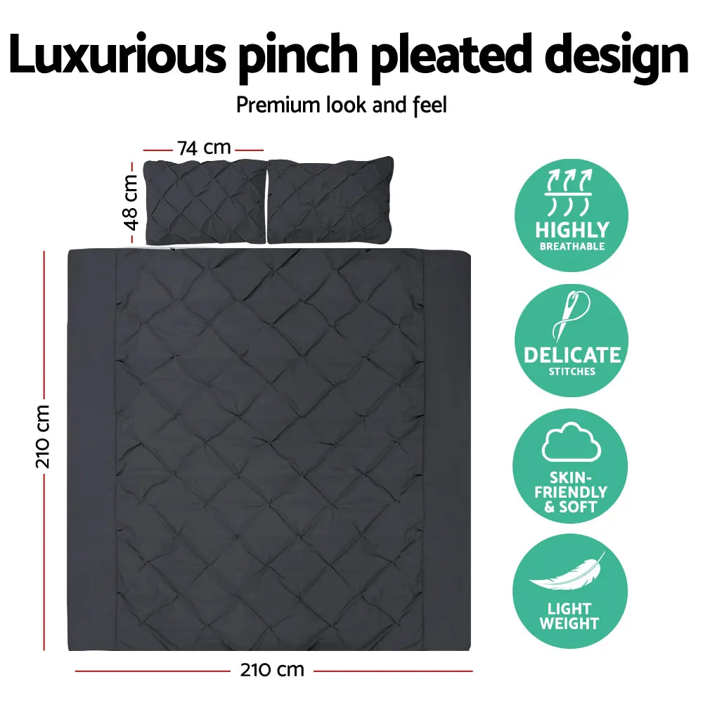 Giselle Bedding Quilt Cover Set Diamond Pinch Black Queen - Image 2
