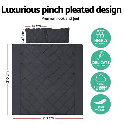 Giselle Bedding Quilt Cover Set Diamond Pinch Black Queen - Image 2
