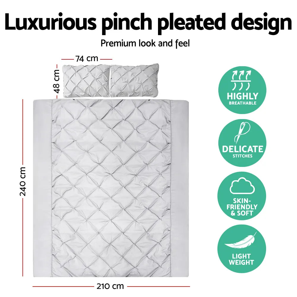 Giselle Bedding Quilt Cover Set Diamond Pinch Grey King - Image 2