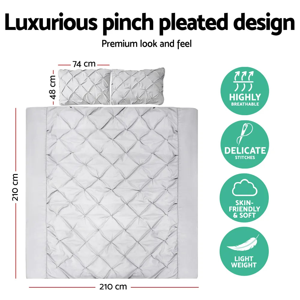 Giselle Bedding Quilt Cover Set Diamond Pinch Grey Queen - Image 2
