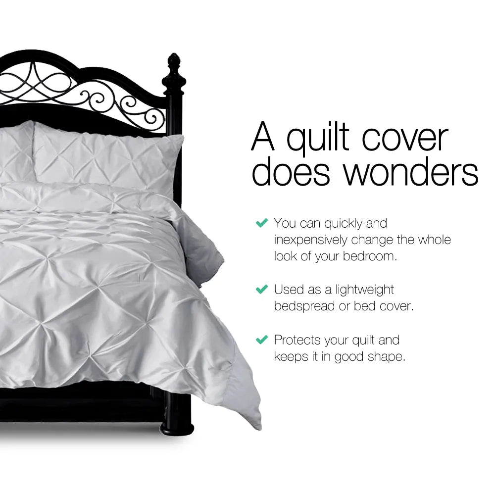 Giselle Bedding Quilt Cover Set Diamond Pinch Grey Queen - Image 3