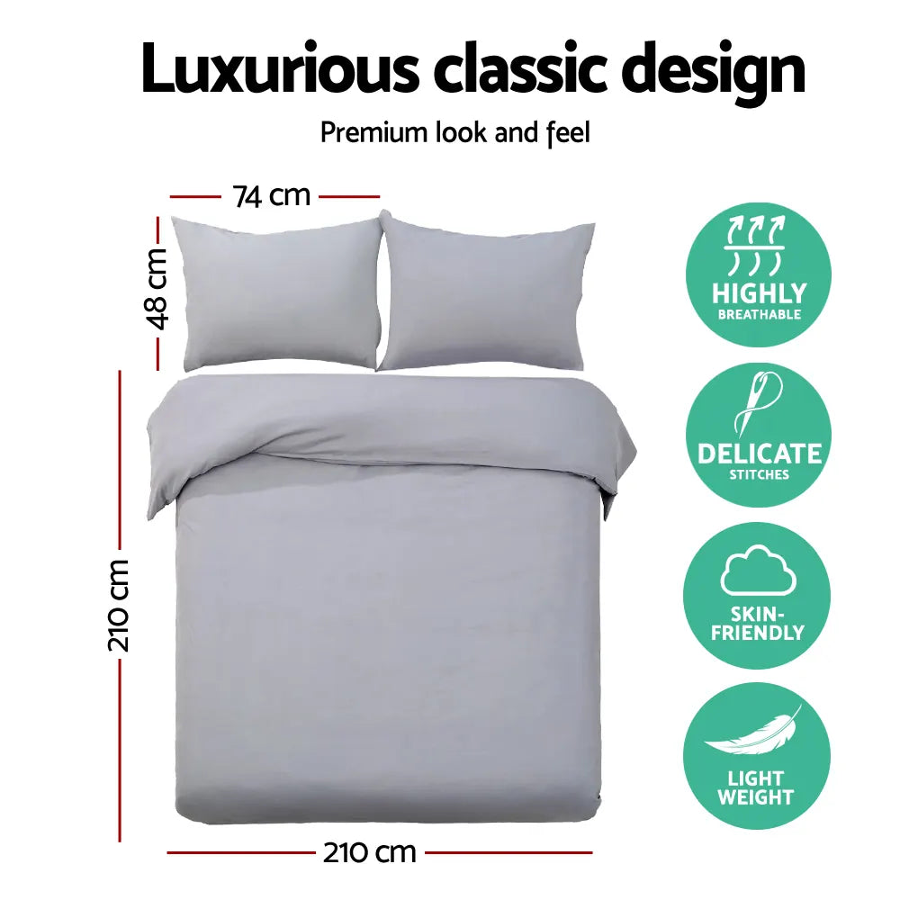 Giselle Bedding Quilt Cover Set Classic Grey Queen - Image 2