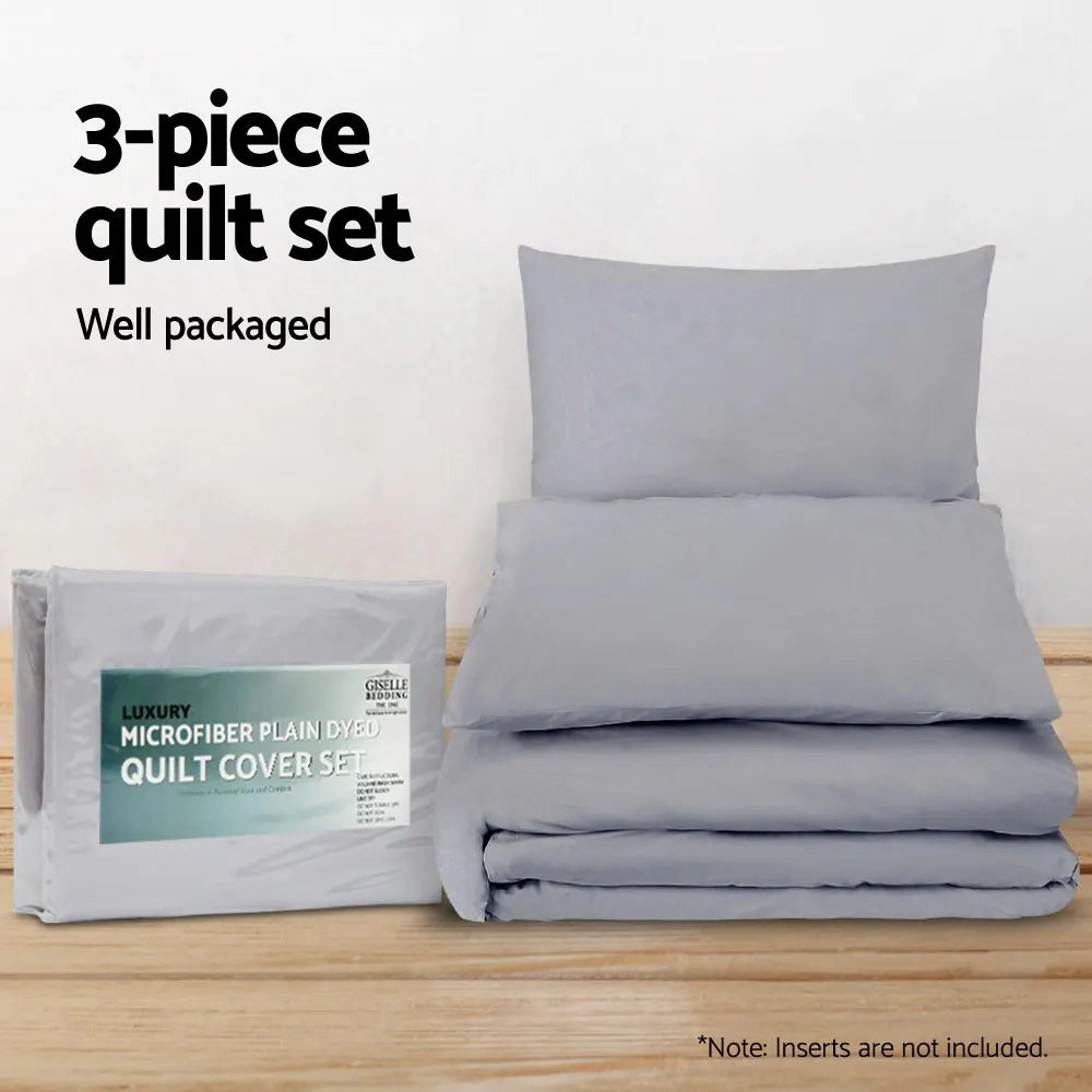 Giselle Bedding Quilt Cover Set Classic Grey Queen - Image 4