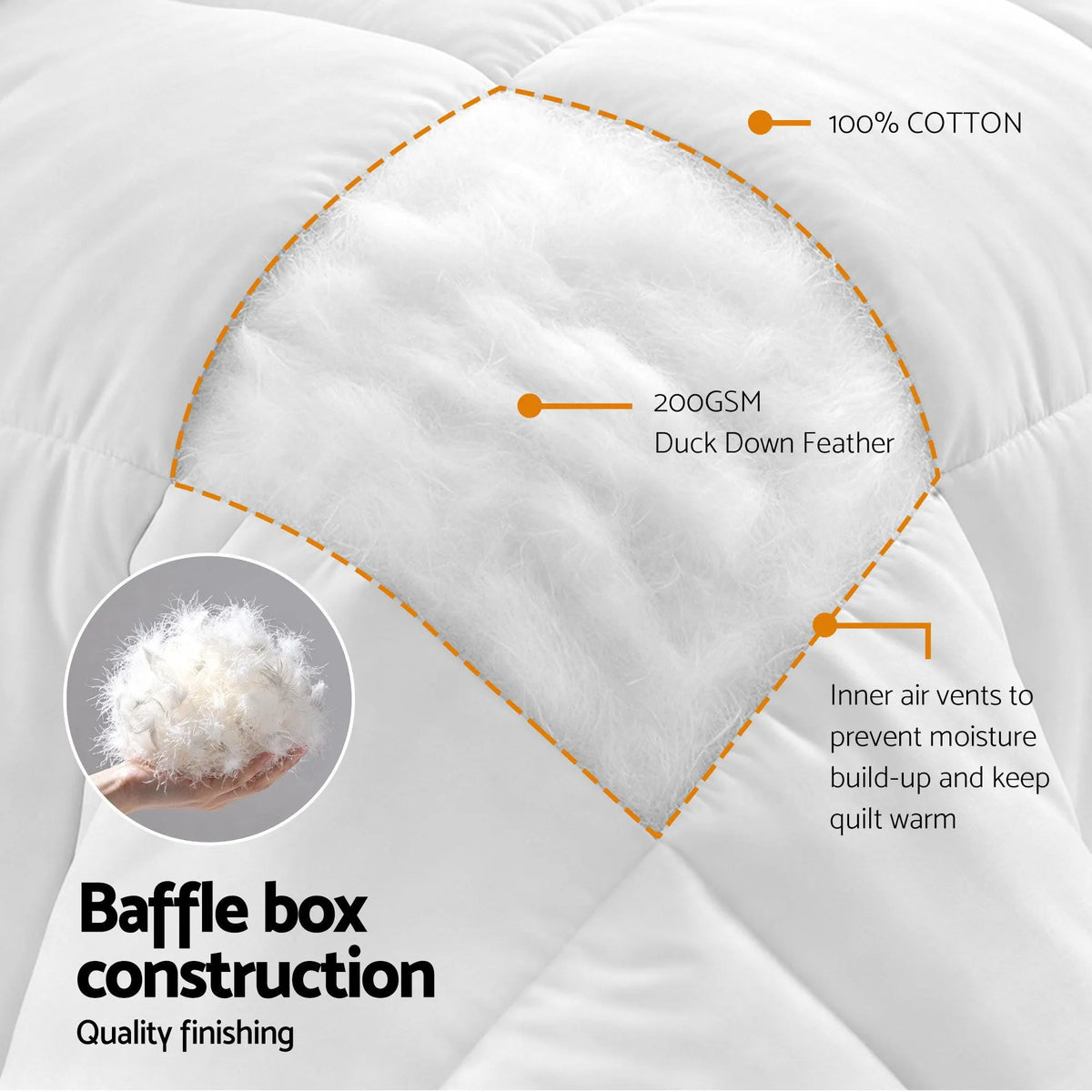 Giselle Bedding Queen Quilt, 200GSM Summer Duck Down Feather Doona Insert - Image 3