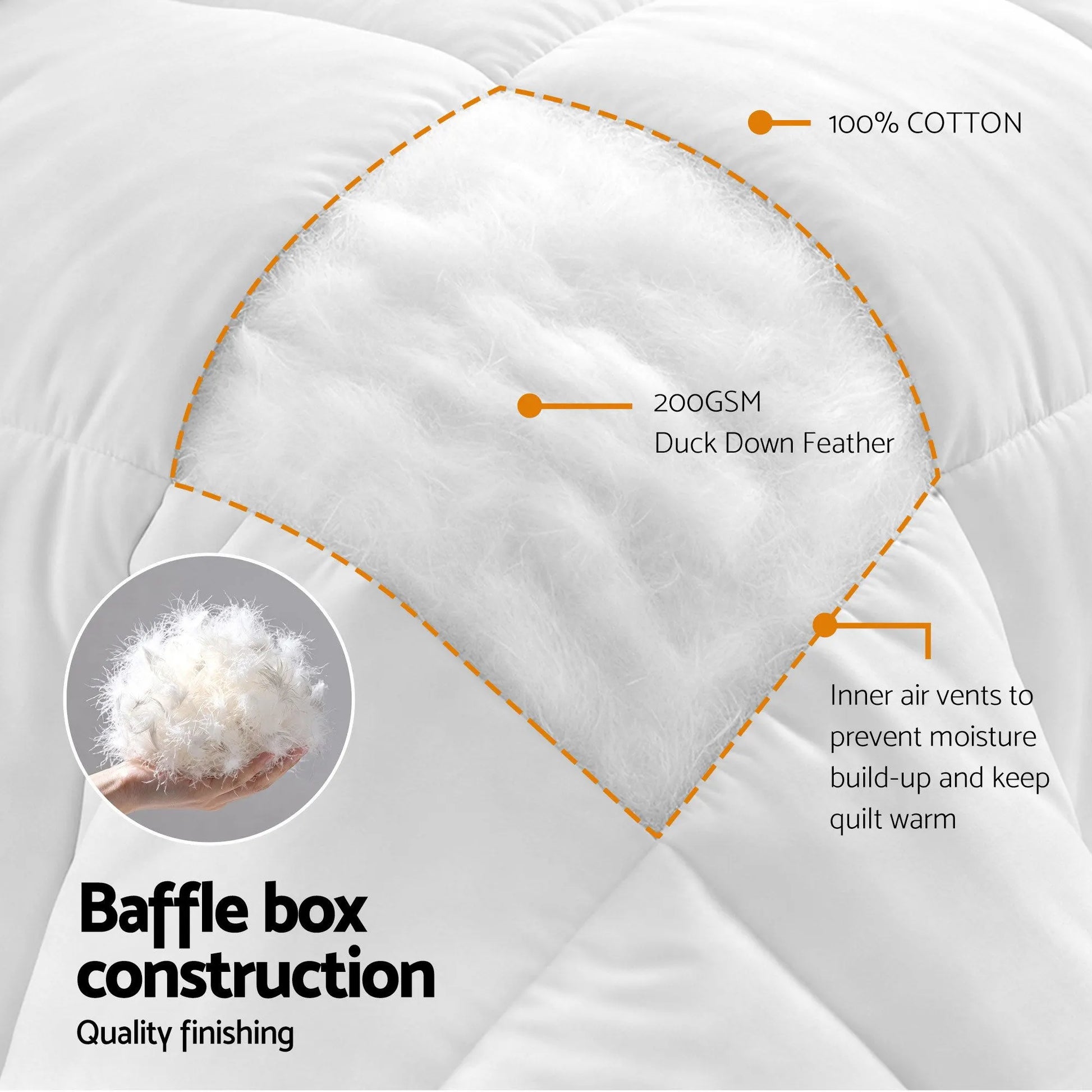 Giselle Bedding Super King Quilt, 200GSM Summer Duck Down Feather Doona Insert - Image 3
