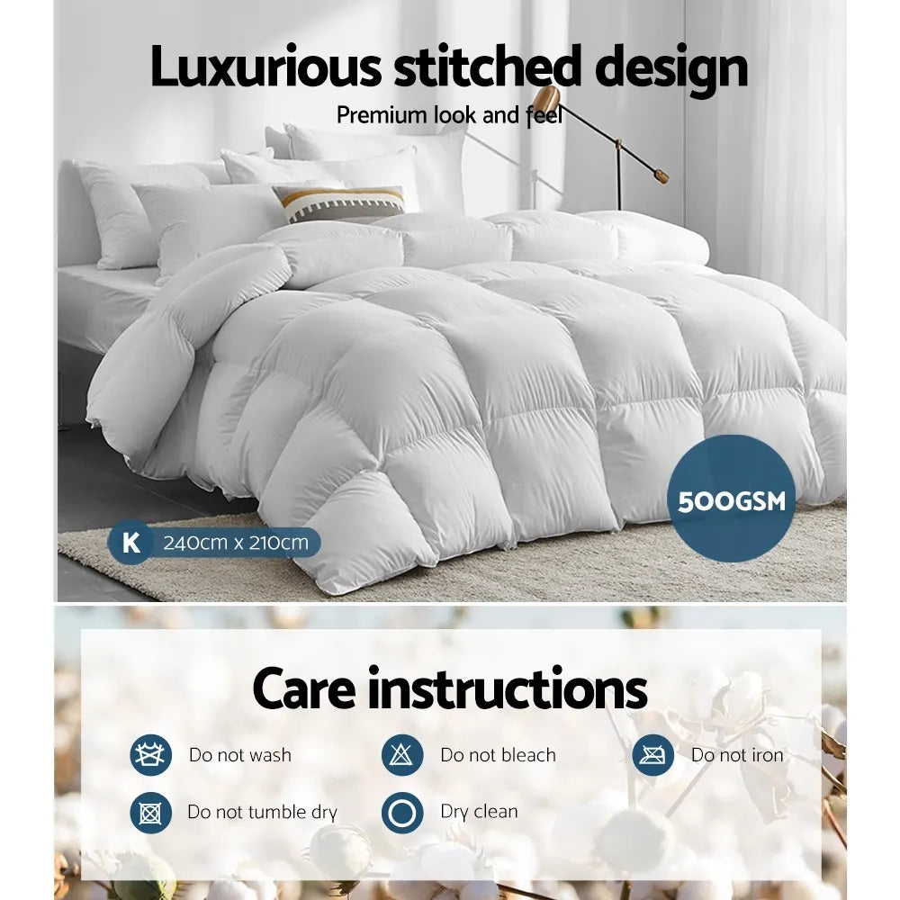 Giselle Bedding 500GSM Duck Down Feather Quilt King - Image 6