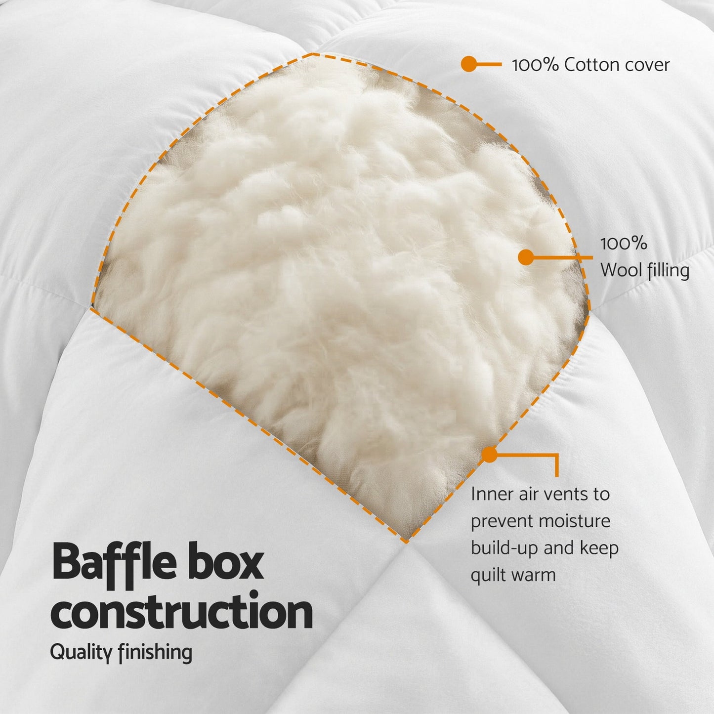 Giselle Bedding Wool Quilt 500GSM Thick Super King Winter Doona Baffle Box Construction 100% Wool Filling - Image 5