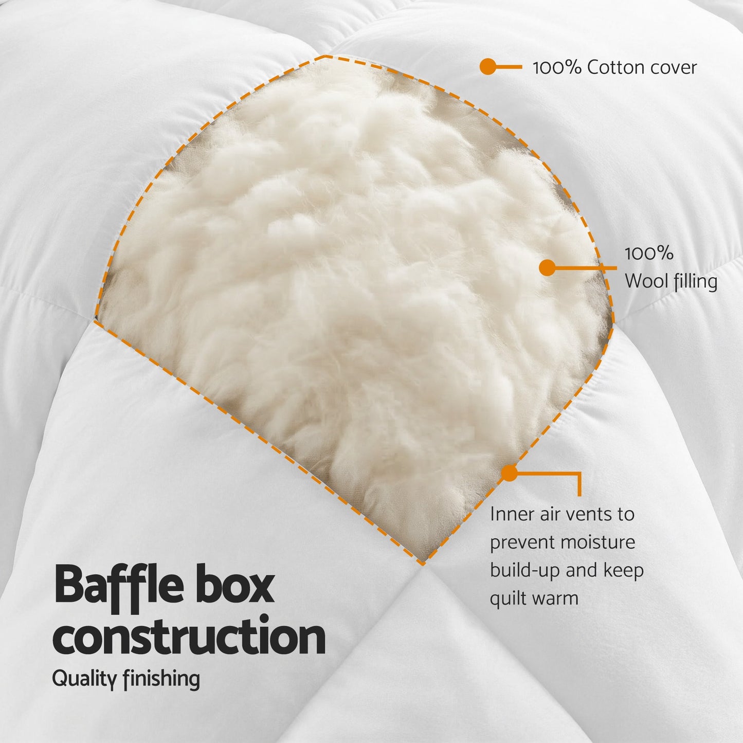 Giselle Bedding Wool Quilt 800GSM Extra Thick King Winter Doona Baffle Box Construction 100% Wool Filling - Image 5