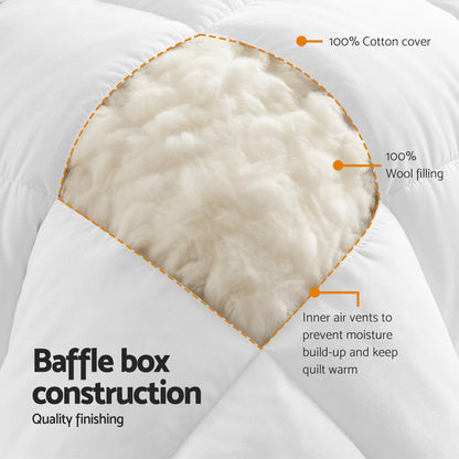 Giselle Bedding Wool Quilt 800GSM Extra Thick Queen Winter Doona Baffle Box Construction 100% Wool Filling - Image 5