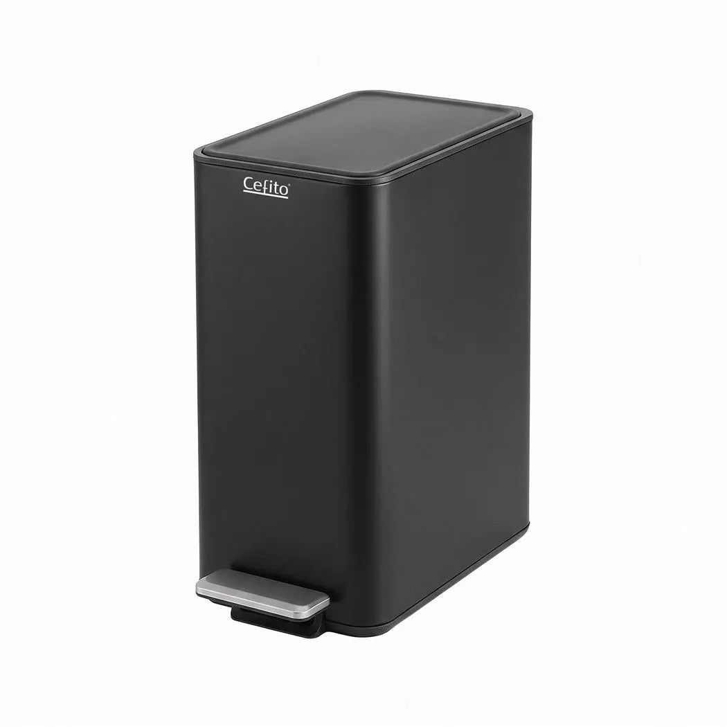 Cefito 15L Pedal Rubbish Bin Slim Carbon Steel Garbage Bin for Home Black - Image 2