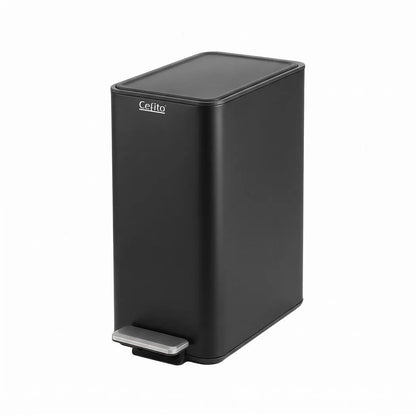 Cefito 15L Pedal Rubbish Bin Slim Carbon Steel Garbage Bin for Home Black - Image 2