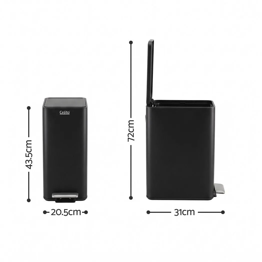 Cefito 15L Pedal Rubbish Bin Slim Carbon Steel Garbage Bin for Home Black - Image 3