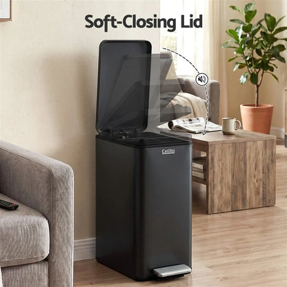 Cefito 15L Pedal Rubbish Bin Slim Carbon Steel Garbage Bin for Home Black - Image 5