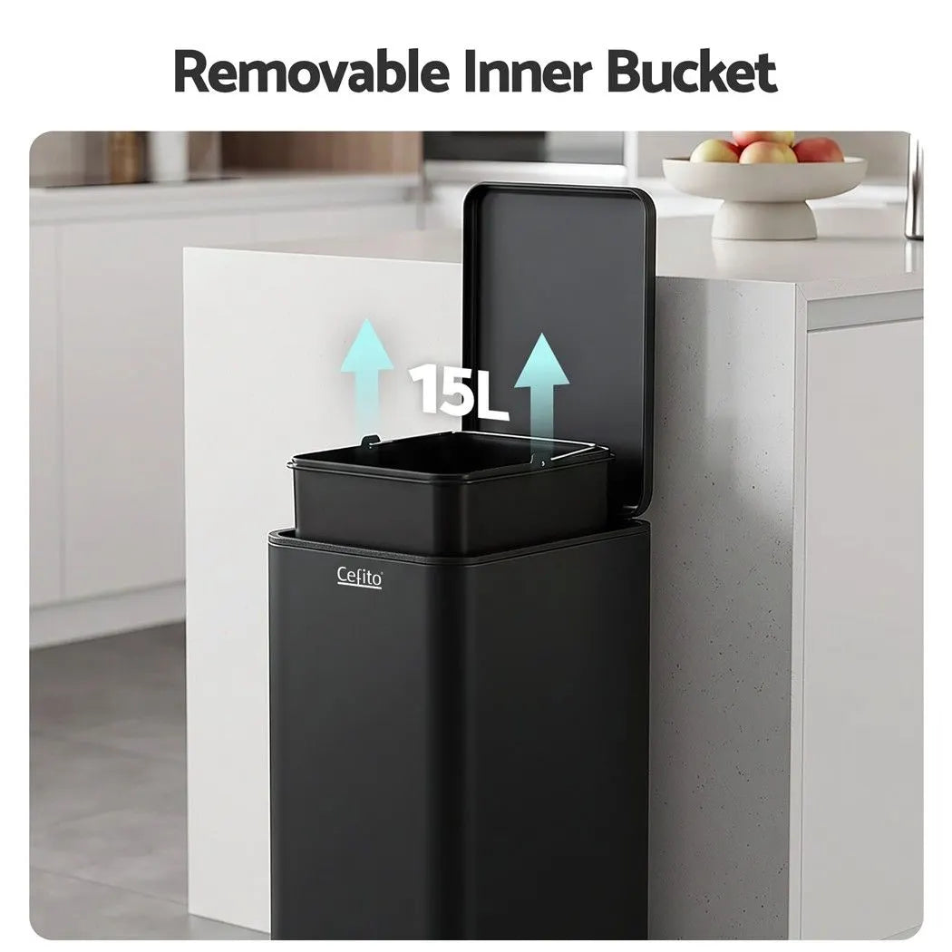 Cefito 15L Pedal Rubbish Bin Slim Carbon Steel Garbage Bin for Home Black - Image 6