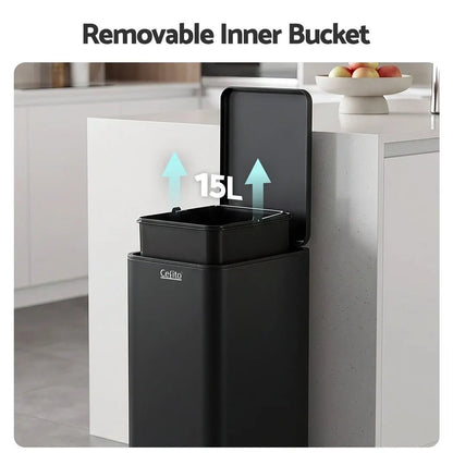 Cefito 15L Pedal Rubbish Bin Slim Carbon Steel Garbage Bin for Home Black - Image 6