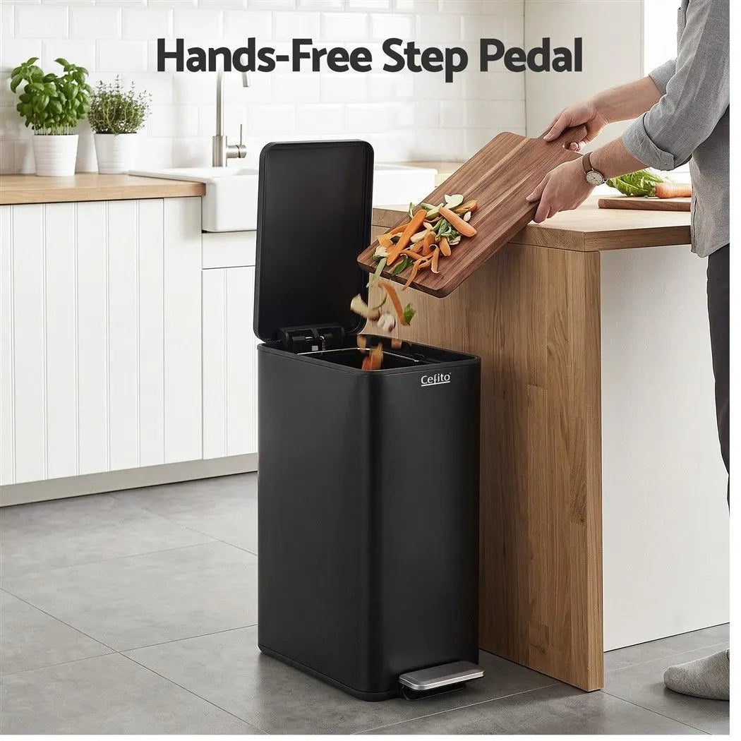 Cefito 15L Pedal Rubbish Bin Slim Carbon Steel Garbage Bin for Home Black - Image 7