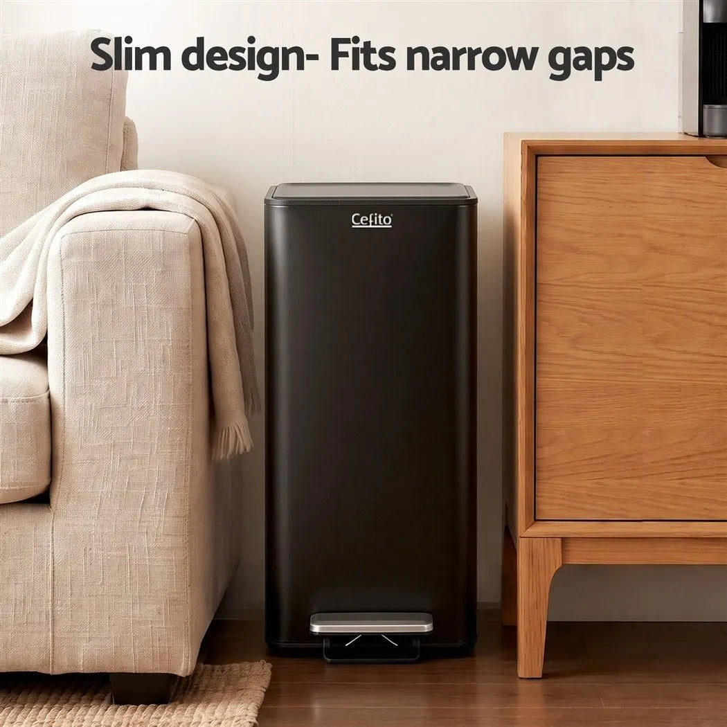 Cefito 15L Pedal Rubbish Bin Slim Carbon Steel Garbage Bin for Home Black - Image 8