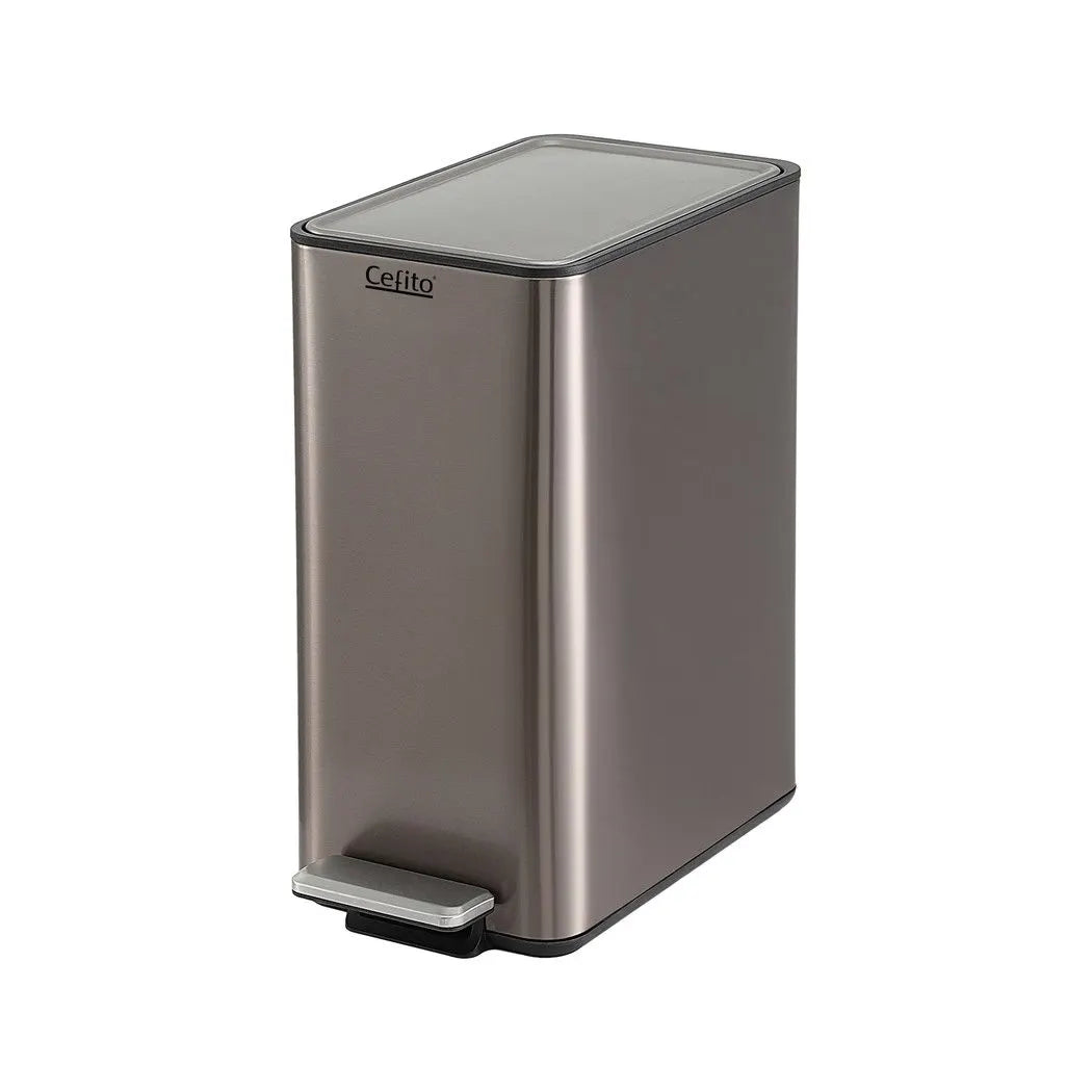 Cefito 15L Pedal Rubbish Bin Slim Carbon Steel Garbage Bin for Home Grey - Image 2