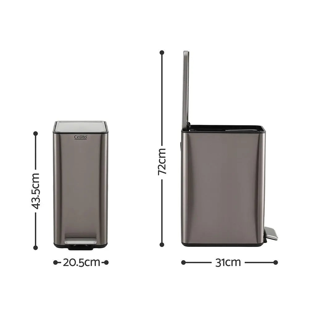 Cefito 15L Pedal Rubbish Bin Slim Carbon Steel Garbage Bin for Home Grey - Image 3