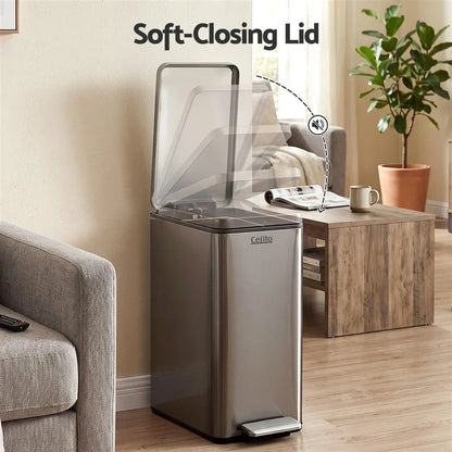 Cefito 15L Pedal Rubbish Bin Slim Carbon Steel Garbage Bin for Home Grey - Image 5