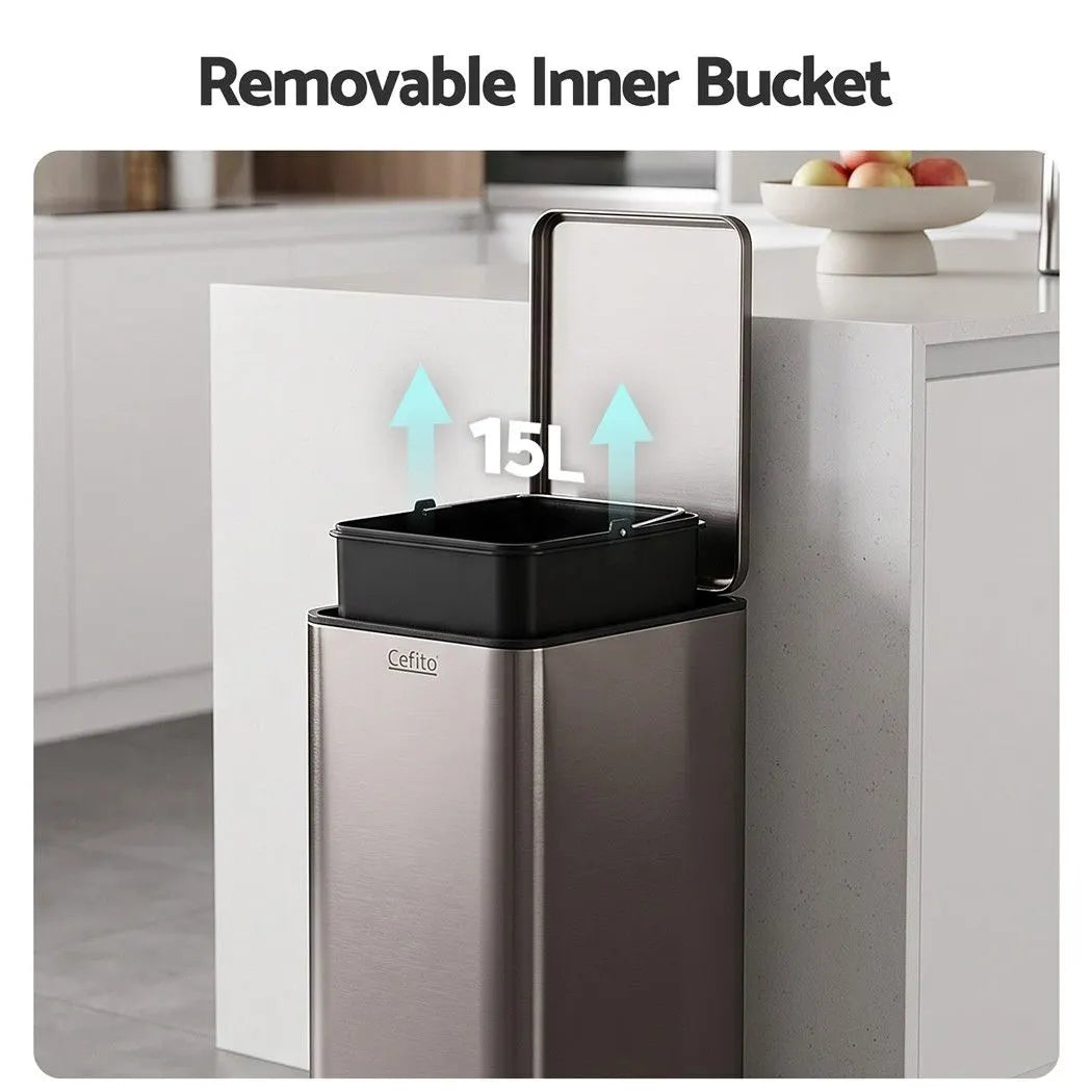 Cefito 15L Pedal Rubbish Bin Slim Carbon Steel Garbage Bin for Home Grey - Image 6