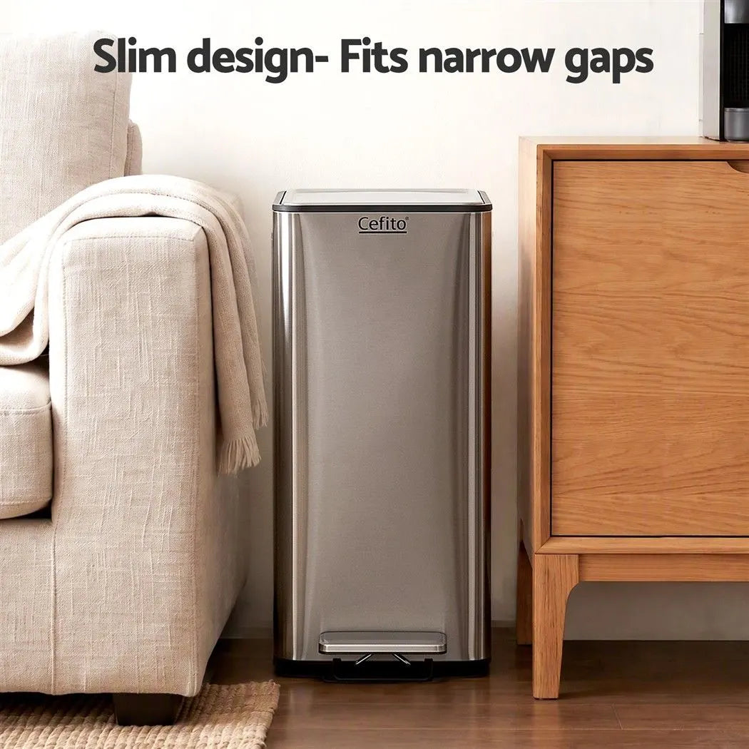 Cefito 15L Pedal Rubbish Bin Slim Carbon Steel Garbage Bin for Home Grey - Image 8