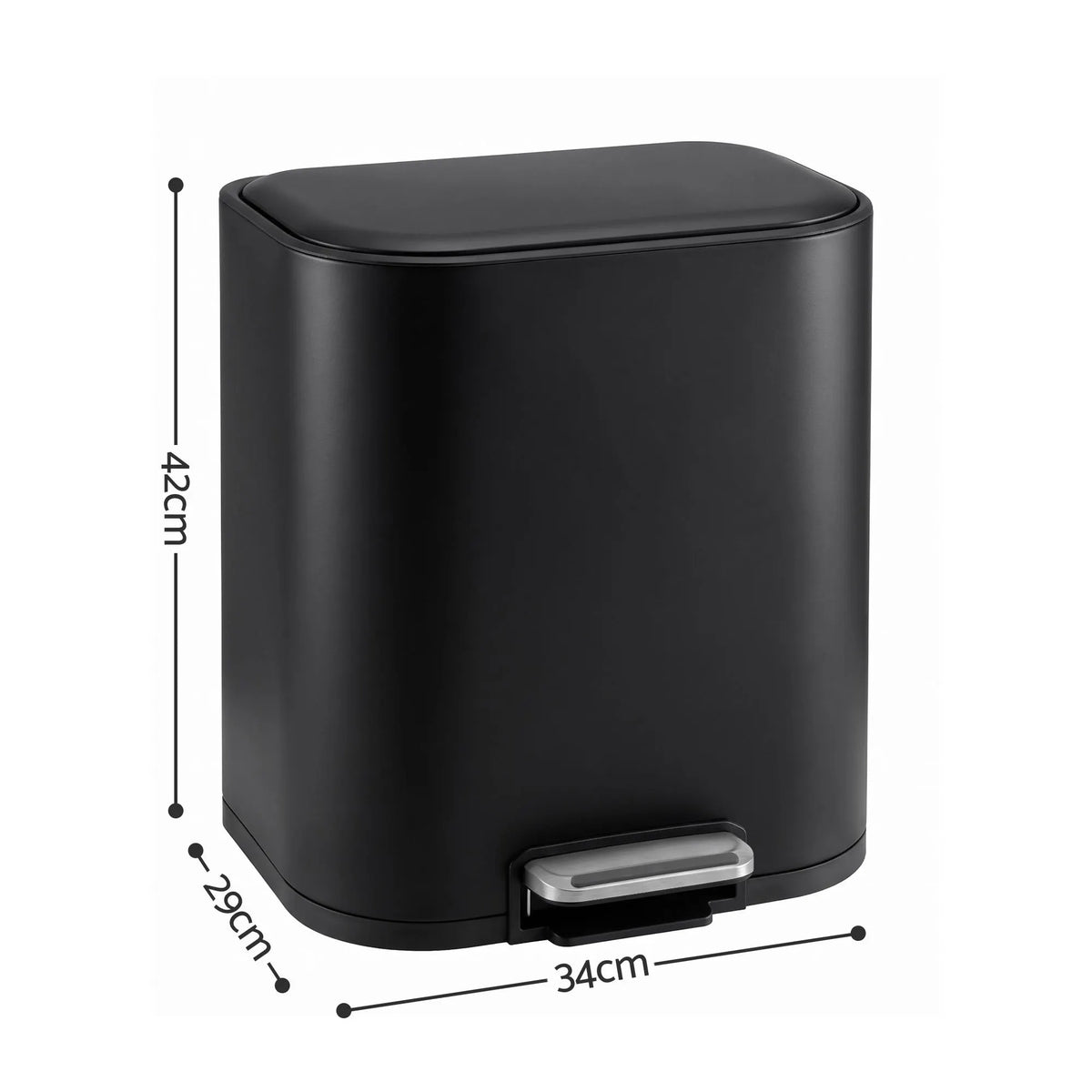 Cefito 20L Trash Bin Steel Pedal Bins Soft Close Kitchen Rubbish Waste Can Black - Image 2