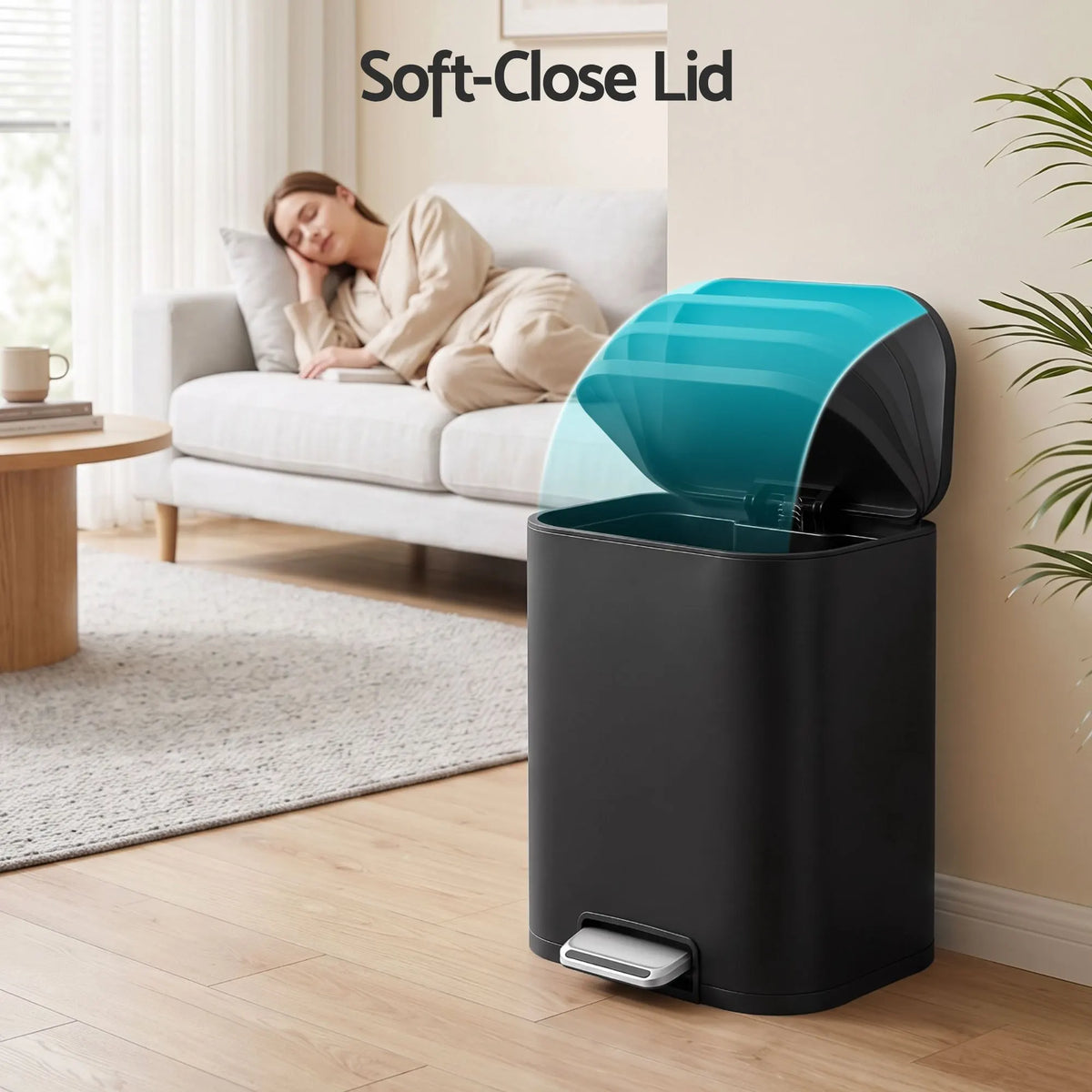 Cefito 20L Trash Bin Steel Pedal Bins Soft Close Kitchen Rubbish Waste Can Black - Image 4