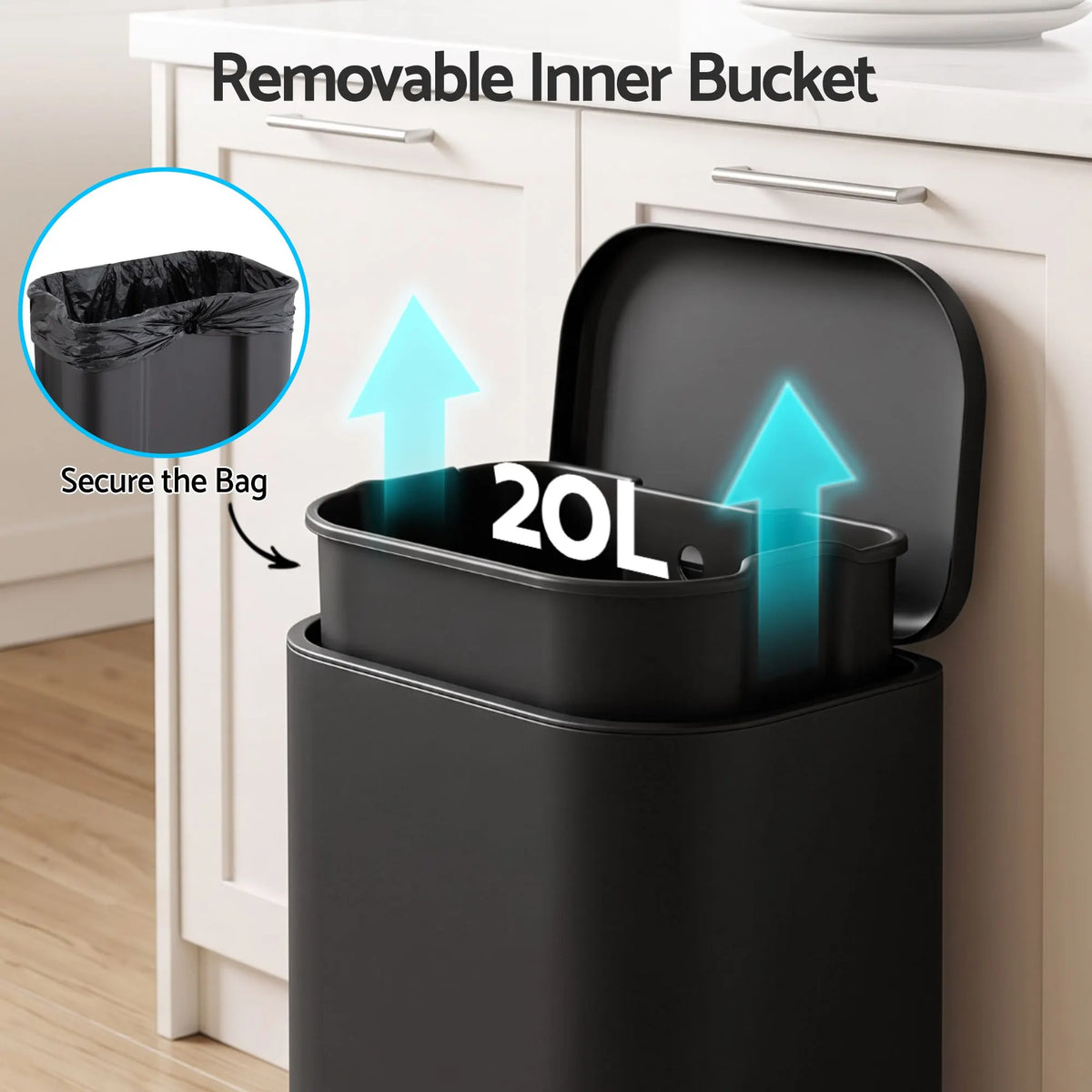 Cefito 20L Trash Bin Steel Pedal Bins Soft Close Kitchen Rubbish Waste Can Black - Image 5