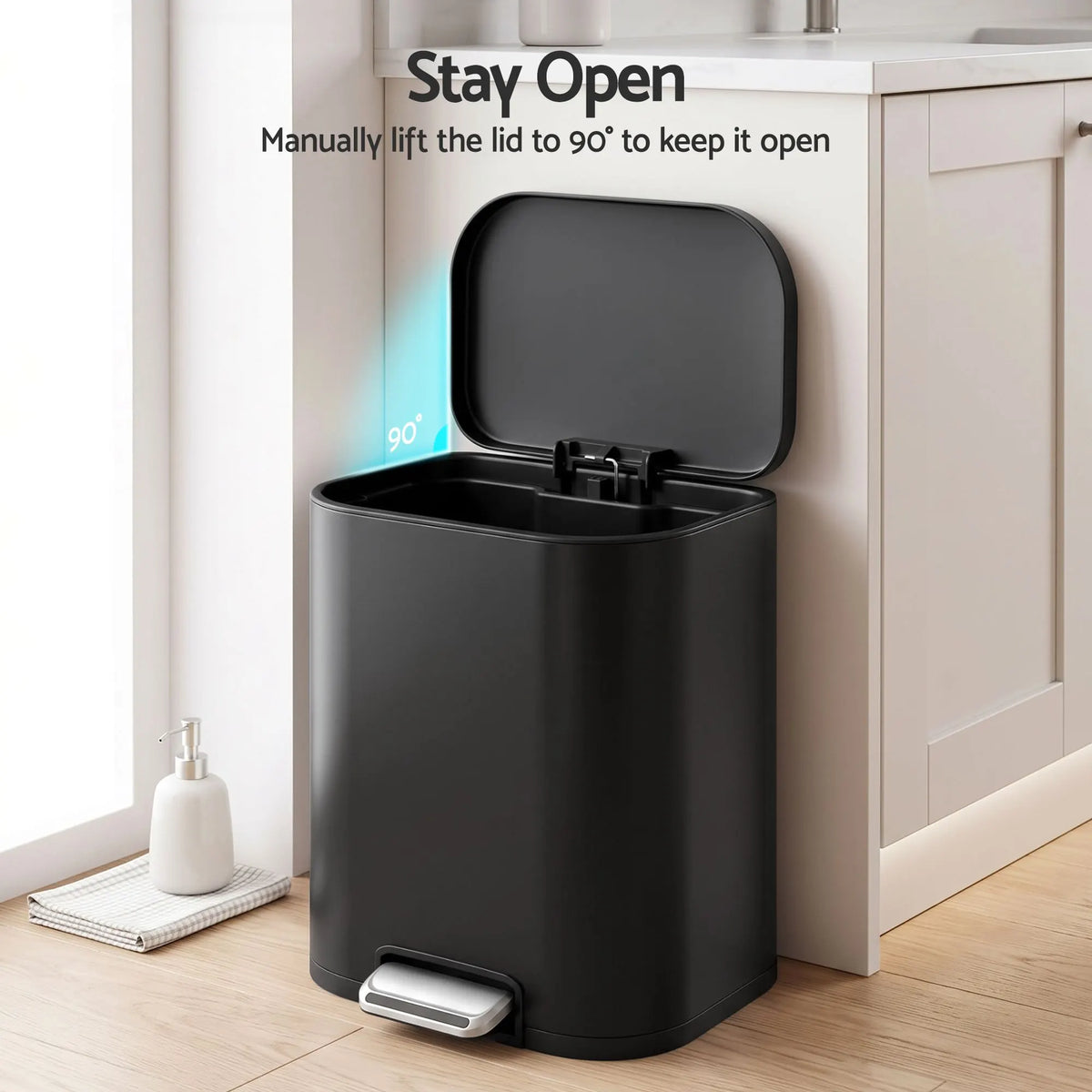 Cefito 20L Trash Bin Steel Pedal Bins Soft Close Kitchen Rubbish Waste Can Black - Image 7