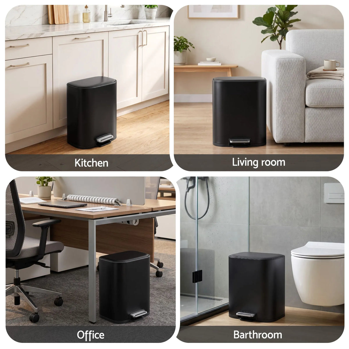 Cefito 20L Trash Bin Steel Pedal Bins Soft Close Kitchen Rubbish Waste Can Black - Image 9