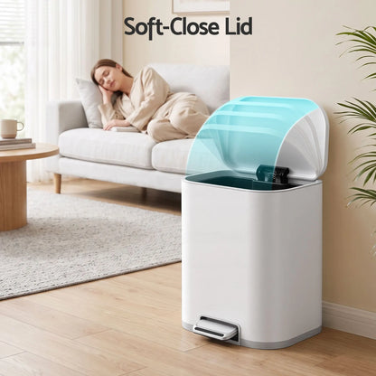 Cefito 20L Trash Bin Steel Pedal Bins Soft Close Kitchen Rubbish Waste Can White - Image 4