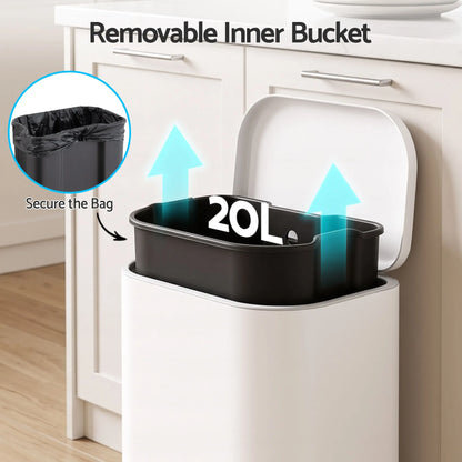 Cefito 20L Trash Bin Steel Pedal Bins Soft Close Kitchen Rubbish Waste Can White - Image 5