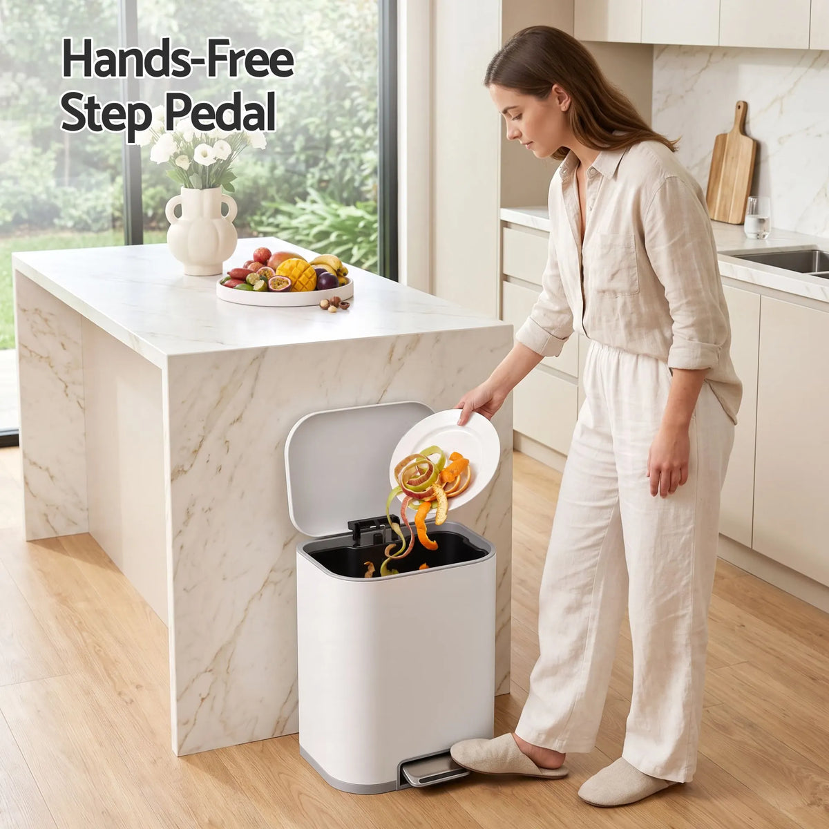 Cefito 20L Trash Bin Steel Pedal Bins Soft Close Kitchen Rubbish Waste Can White - Image 6