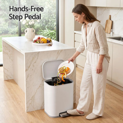 Cefito 20L Trash Bin Steel Pedal Bins Soft Close Kitchen Rubbish Waste Can White - Image 6