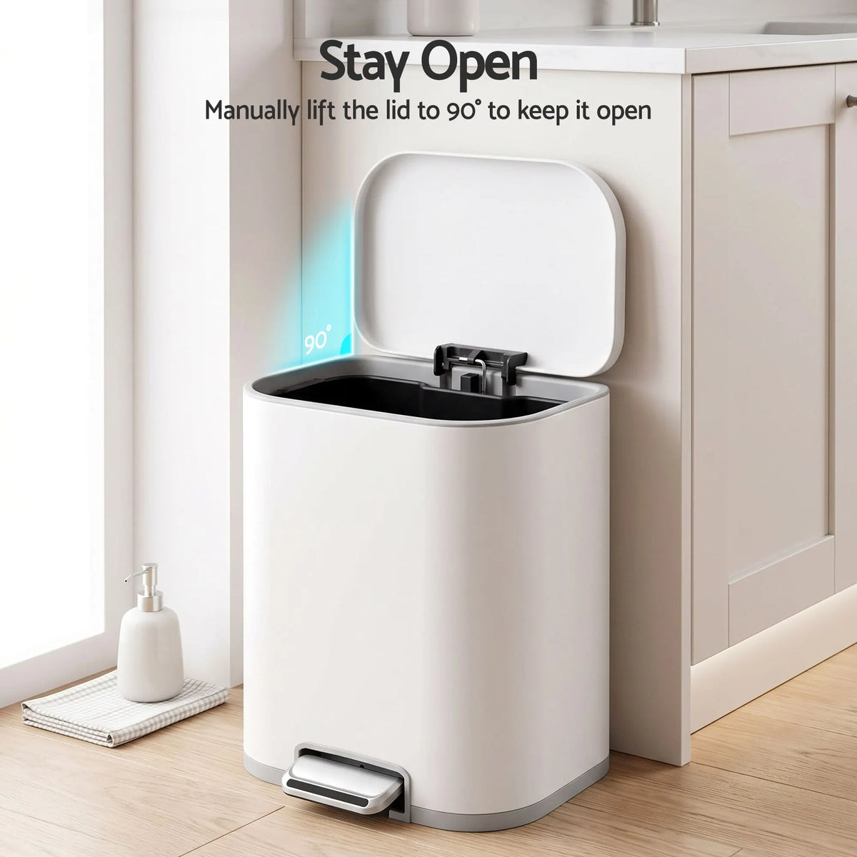 Cefito 20L Trash Bin Steel Pedal Bins Soft Close Kitchen Rubbish Waste Can White - Image 7