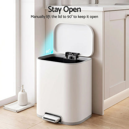 Cefito 20L Trash Bin Steel Pedal Bins Soft Close Kitchen Rubbish Waste Can White - Image 7